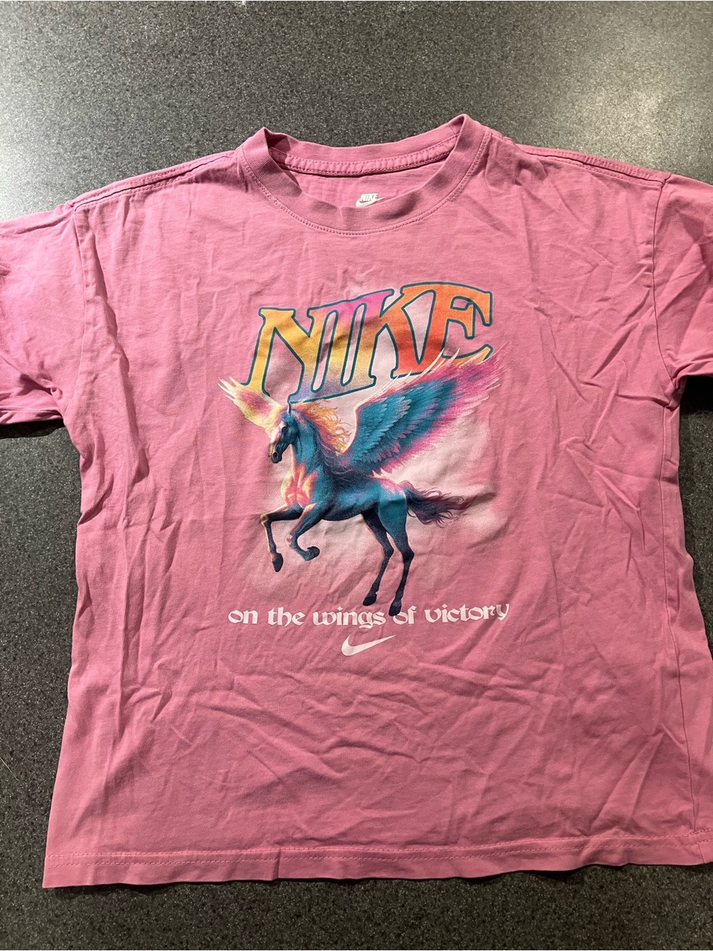 Nike Pink Tee with Multicolor Pegasus Graphic